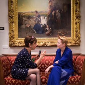 Nancy Proctor (right) prepares for a presentation in Italy in 2017.