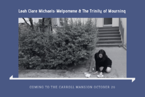 A blue graphic and a photo of a woman cleaning a plaque on the street.