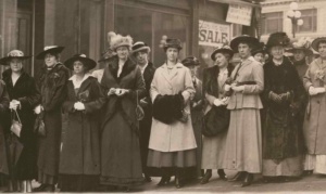 Women's suffrage supporters in Seattle in a vintage photo. 