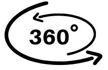 A virtual tour icon with the number 360 in the middle and arrows swirling around it.