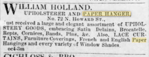 19th century advertisements for paper hangers featured in Baltimore newspapers.