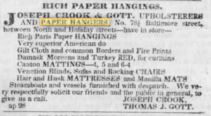 19th century advertisements for paper hangers featured in Baltimore newspapers.