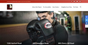Screenshot of the homepage of the Out of the Blocks website, featuring a photo of a woman in black boxing gloves and braids in her hair.