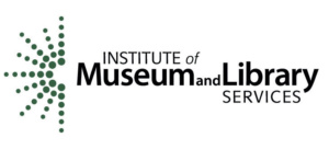 The IMLS logo features bold, black type and a burst of green dots on the left of the words. 