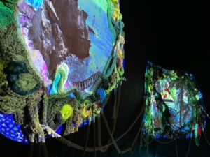 A colorful abstract art sculpture