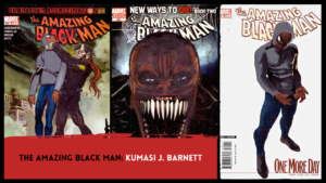 Three, side by side comic book covers featuring evil looking characters and heros.